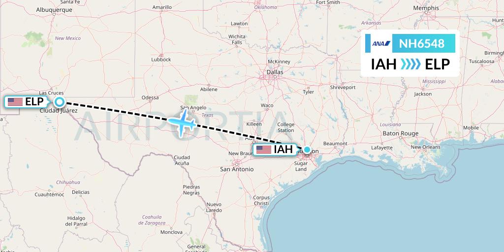 NH6548 All Nippon Airways Flight Map: Houston to El Paso