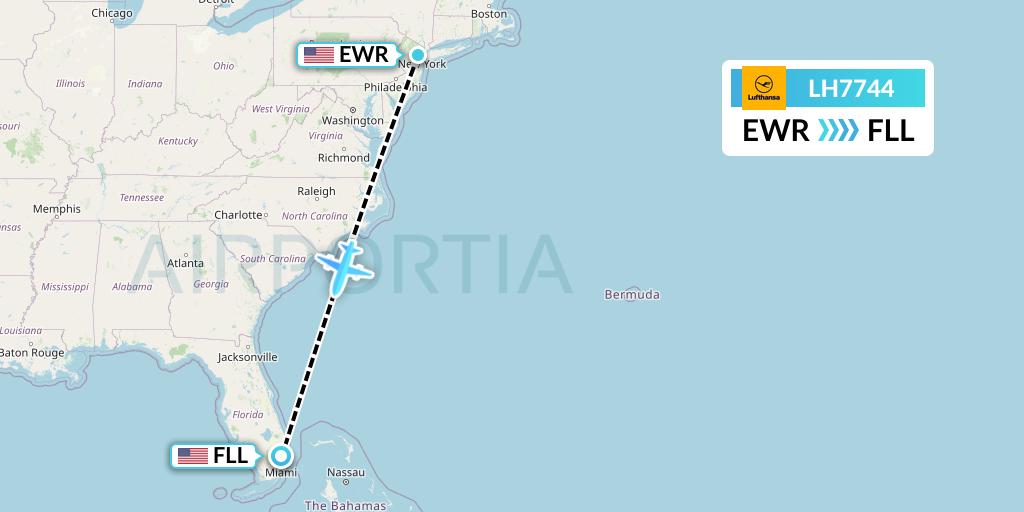 LH7744 Lufthansa Flight Map: New York to Fort Lauderdale