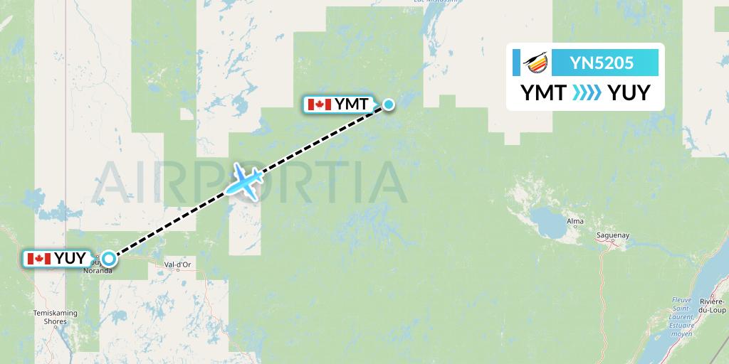 YN5205 Air Creebec Flight Map: Chibougamau to Rouyn