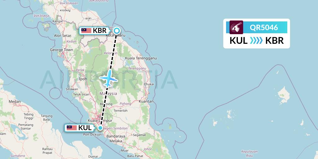 QR5046 Qatar Airways Flight Map: Kuala Lumpur to Kota Bharu