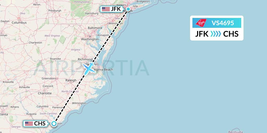 VS4695 Virgin Atlantic Airways Flight Map: New York to Charleston
