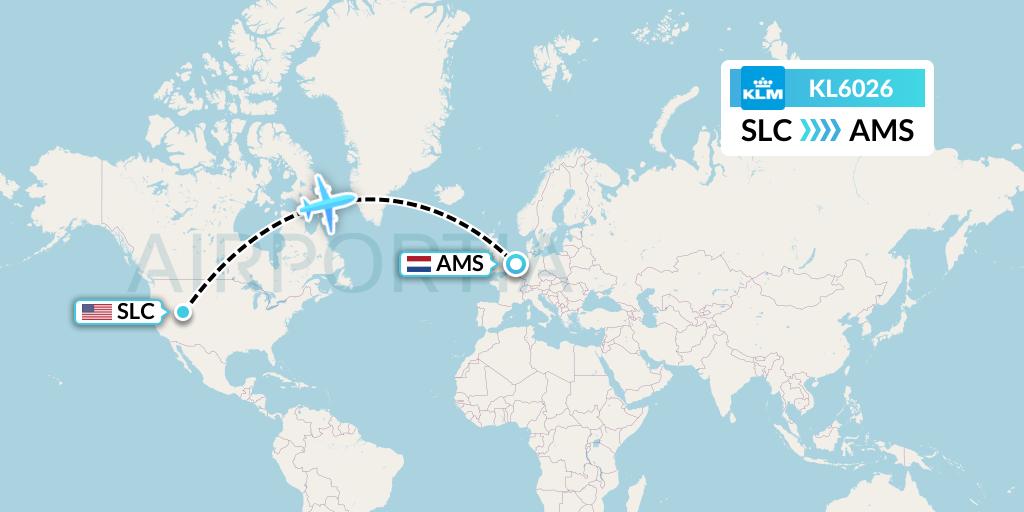 KL6026 KLM Flight Map: Salt Lake City to Amsterdam