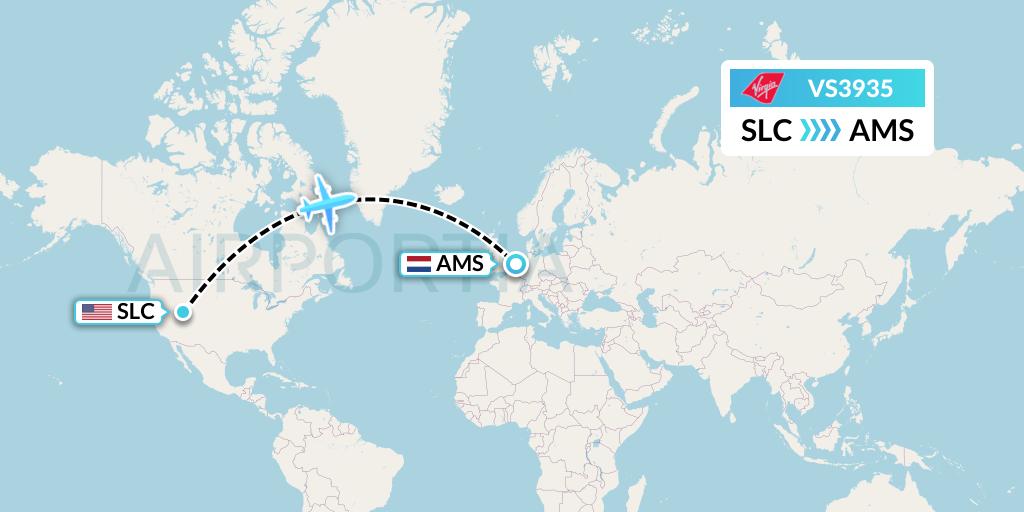 VS3935 Virgin Atlantic Airways Flight Map: Salt Lake City to Amsterdam