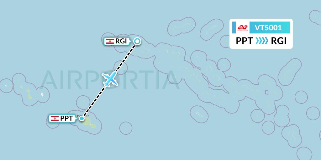 VT5001 Air Tahiti Flight Map: Papeete to Rangiroa