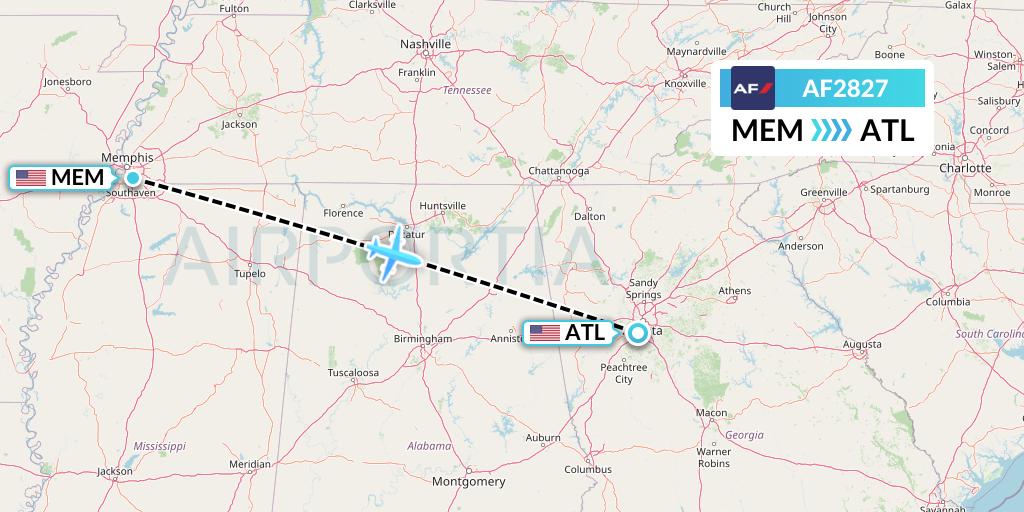 AF2827 Air France Flight Map: Memphis to Atlanta