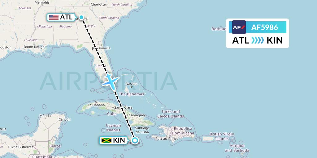 AF5986 Air France Flight Map: Atlanta to Kingston