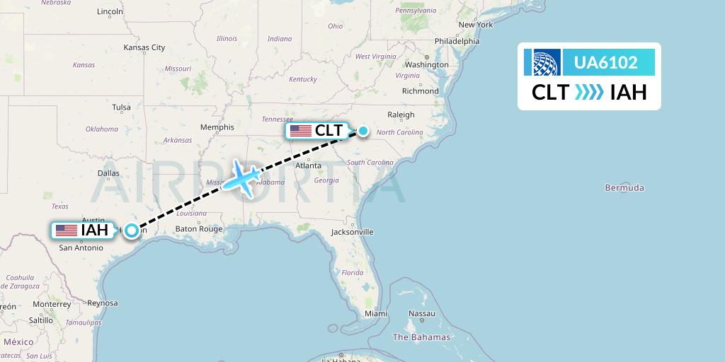 UA6102 United Airlines Flight Map: Charlotte to Houston