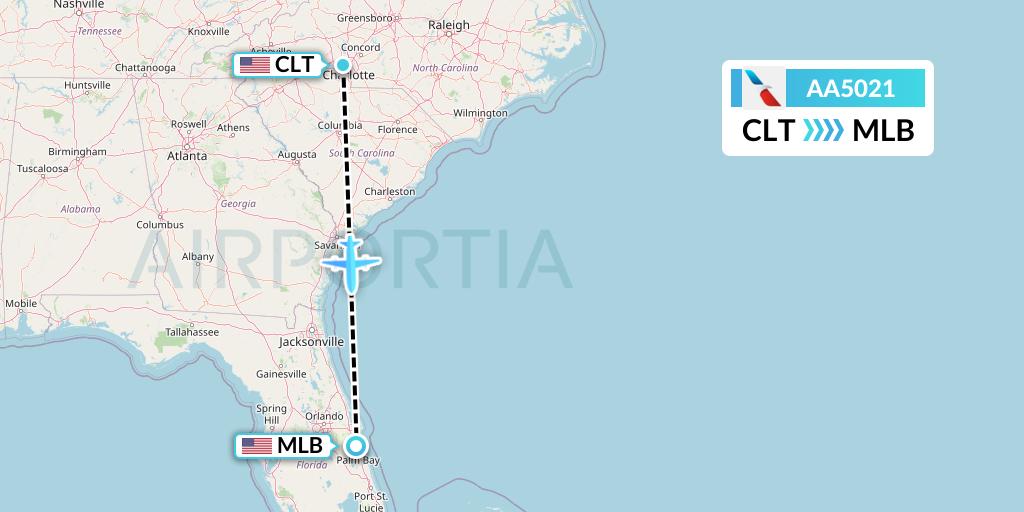 AA5021 American Airlines Flight Map: Charlotte to Melbourne