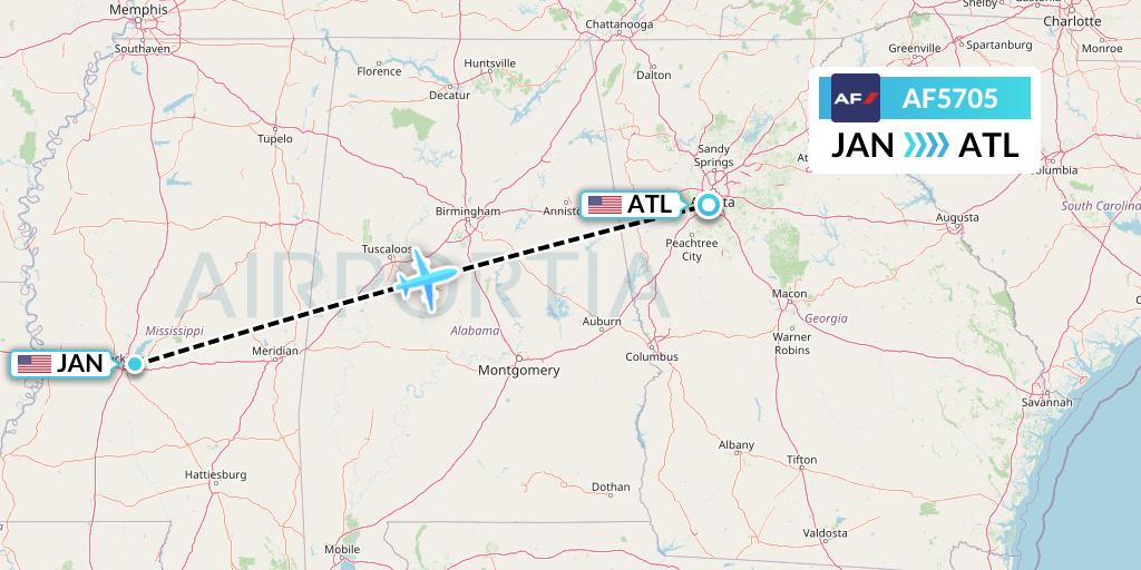 AF5705 Air France Flight Map: Jackson to Atlanta