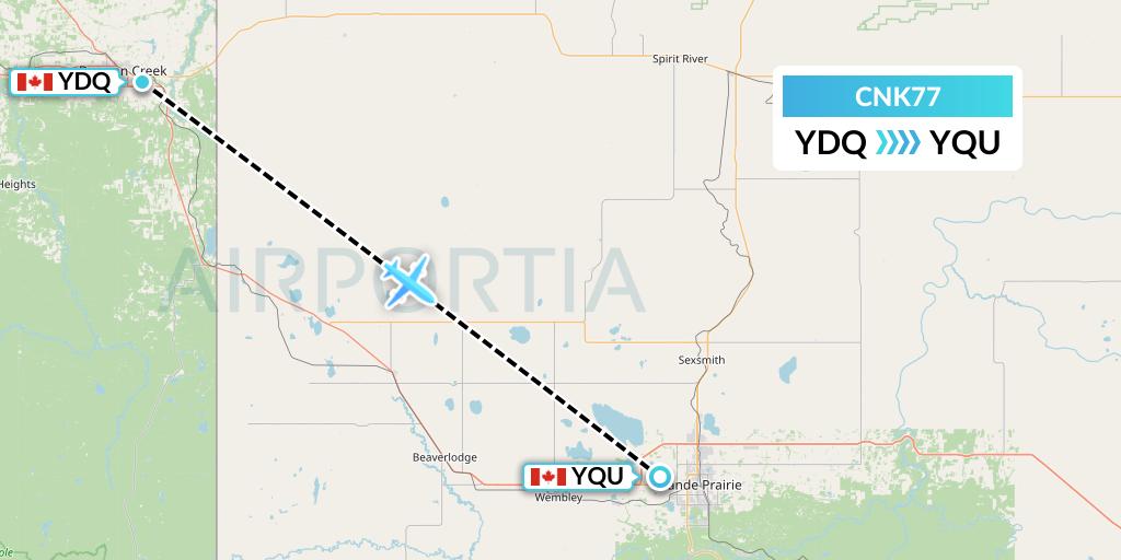 CNK77 Sunwest Aviation Flight Map: Dawson Creek to Grande Prairie