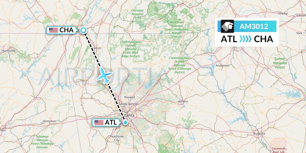 AM3012 Aeromexico Flight Map: Atlanta to Chattanooga