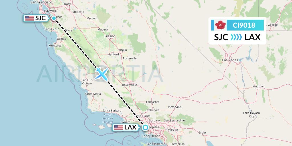CI9018 China Airlines Flight Map: San Jose to Los Angeles