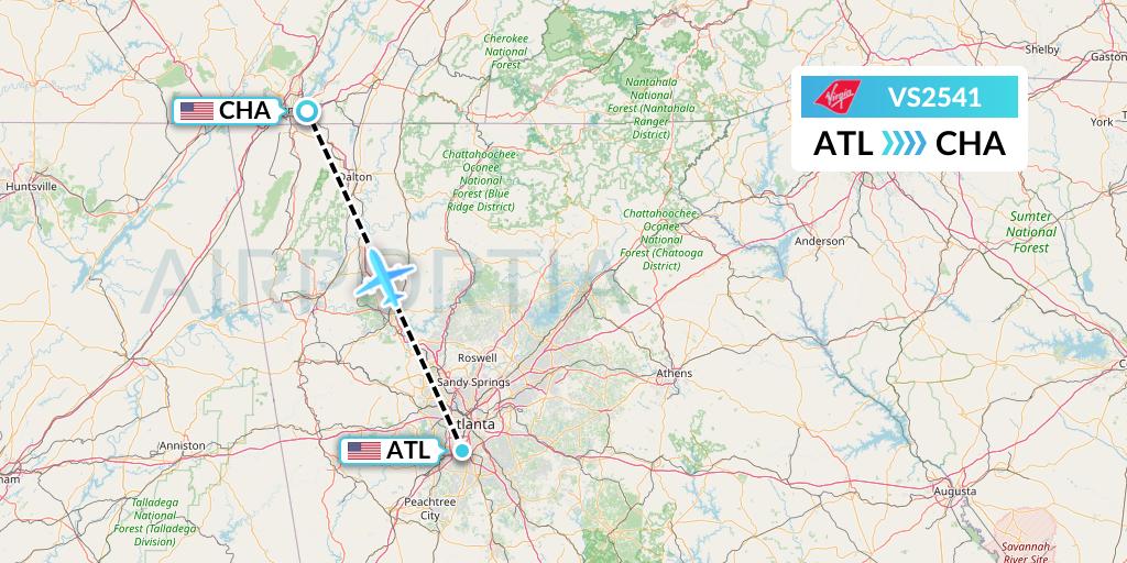 VS2541 Virgin Atlantic Airways Flight Map: Atlanta to Chattanooga