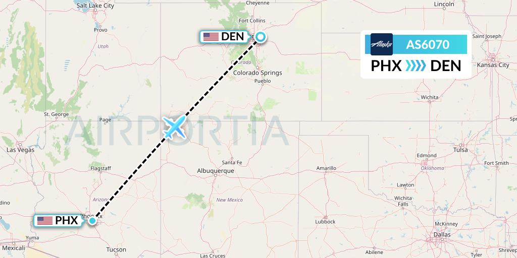 AS6070 Alaska Airlines Flight Map: Phoenix to Denver