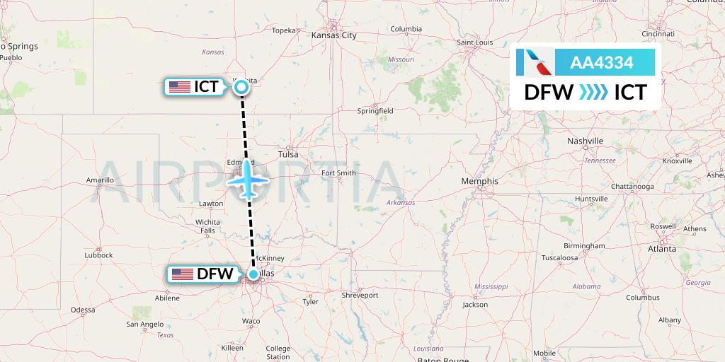 AA4334 American Airlines Flight Map: Dallas to Wichita
