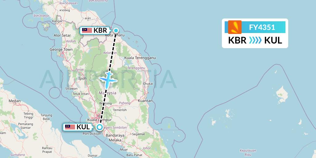 FY4351 Firefly Flight Map: Kota Bharu to Kuala Lumpur