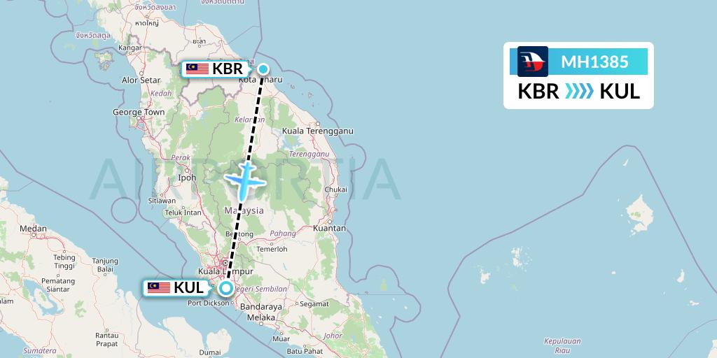 MH1385 Malaysia Airlines Flight Map: Kota Bharu to Kuala Lumpur