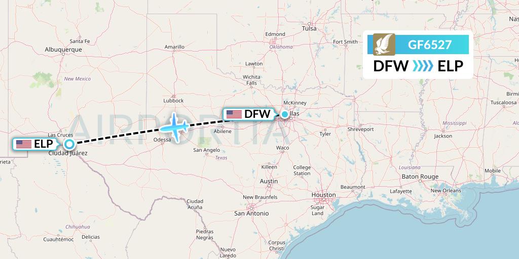 GF6527 Gulf Air Flight Map: Dallas to El Paso