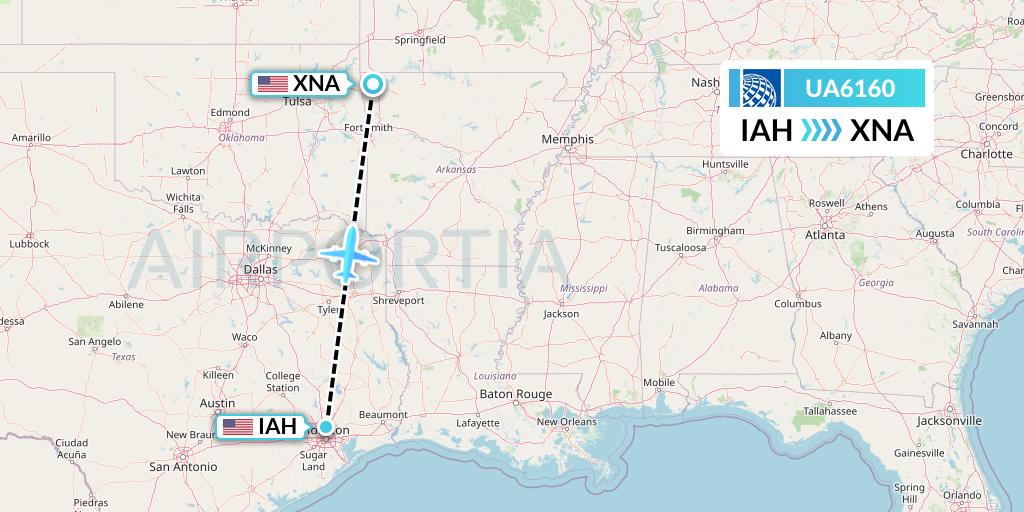 UA6160 United Airlines Flight Map: Houston to Bentonville