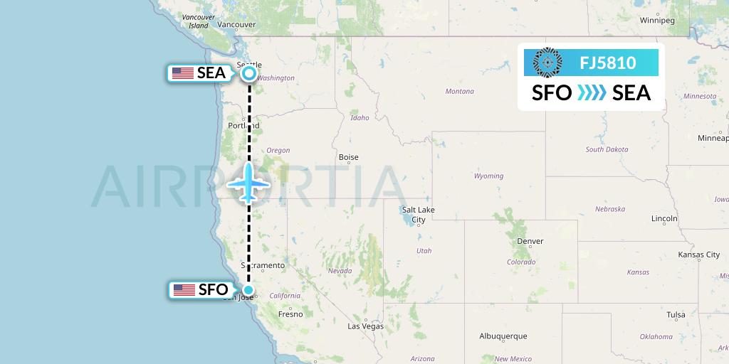 FJ5810 Fiji Airways Flight Map: San Francisco to Seattle