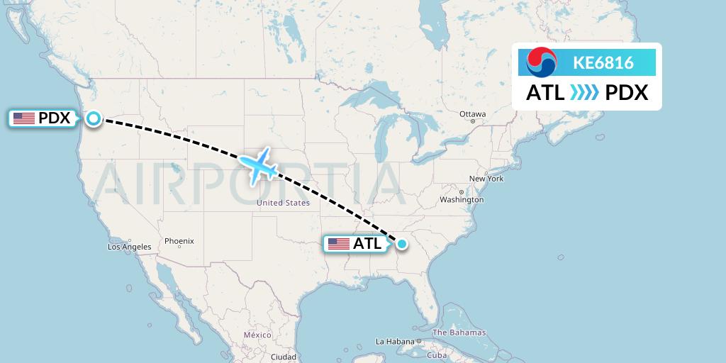 KE6816 Korean Air Flight Map: Atlanta to Portland
