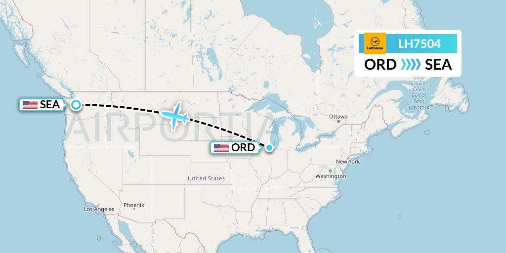 LH7504 Lufthansa Flight Map: Chicago to Seattle