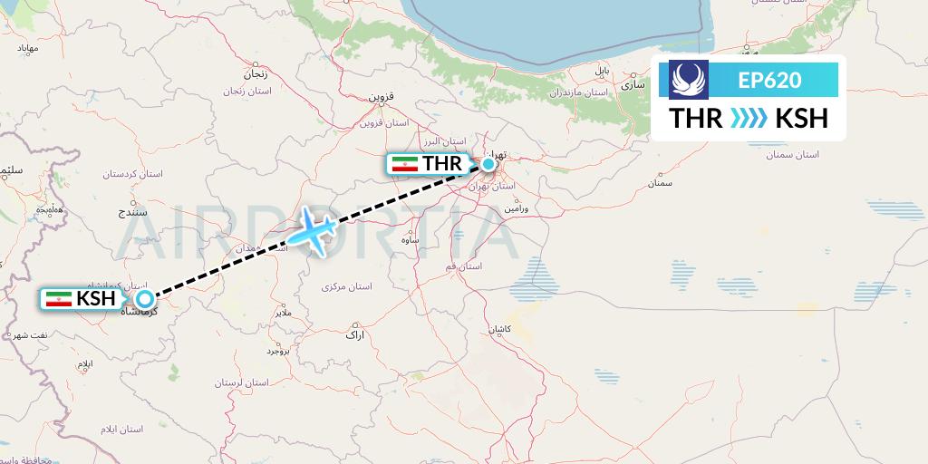 EP620 Iran Aseman Airlines Flight Map: Tehran to Kermanshah
