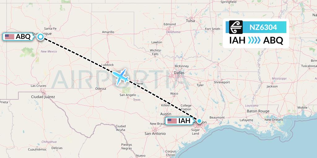 NZ6304 Air New Zealand Flight Map: Houston to Albuquerque