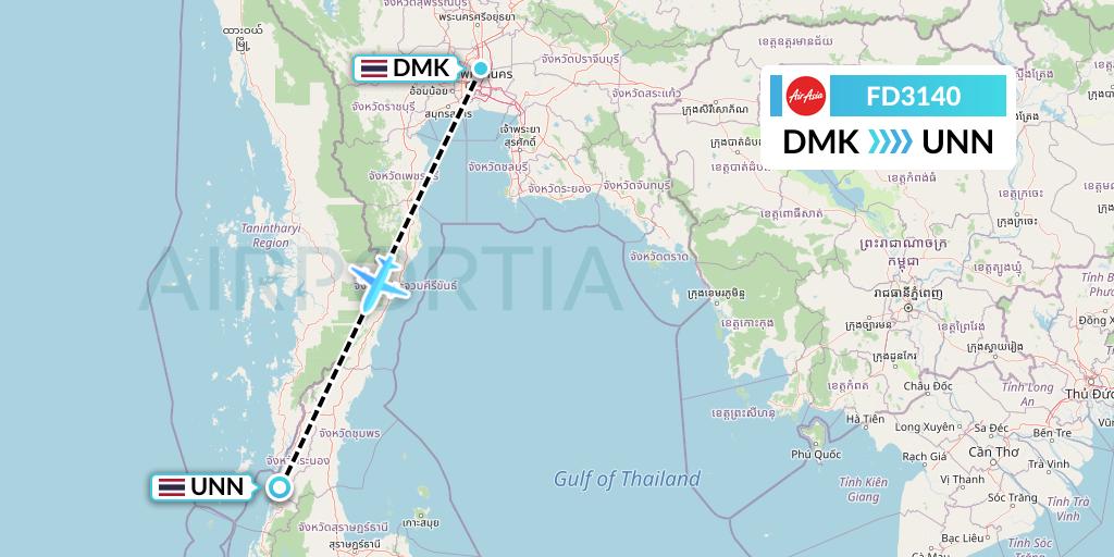 FD3140 Thai AirAsia Flight Map: Bangkok to Ranong