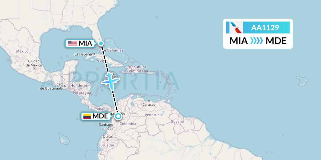 AA1129 American Airlines Flight Map: Miami to Medellin
