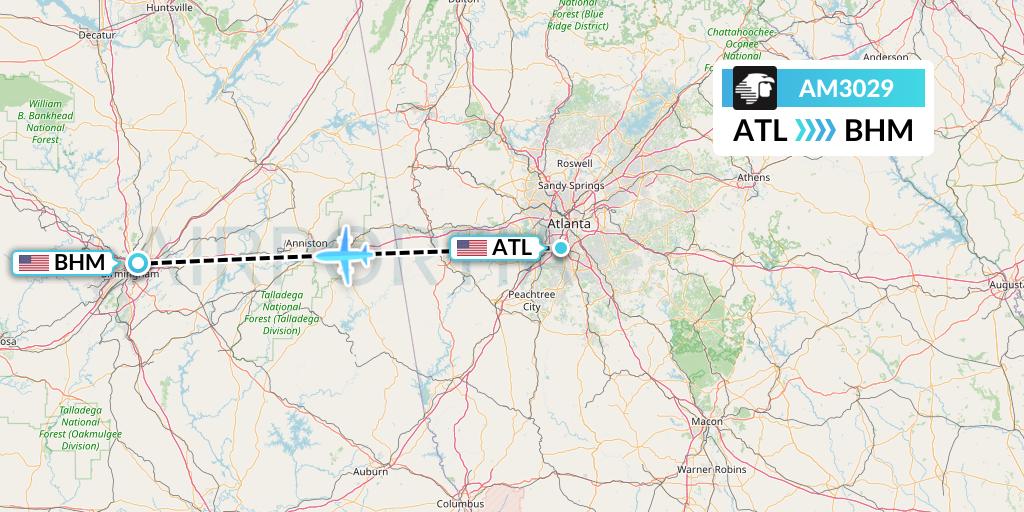 AM3029 Aeromexico Flight Map: Atlanta to Birmingham