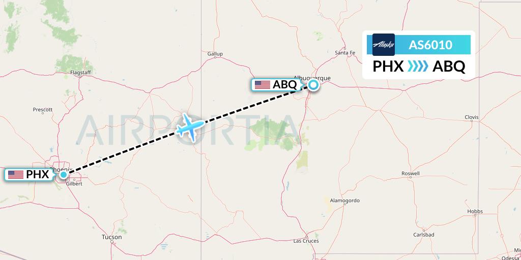 AS6010 Alaska Airlines Flight Map: Phoenix to Albuquerque