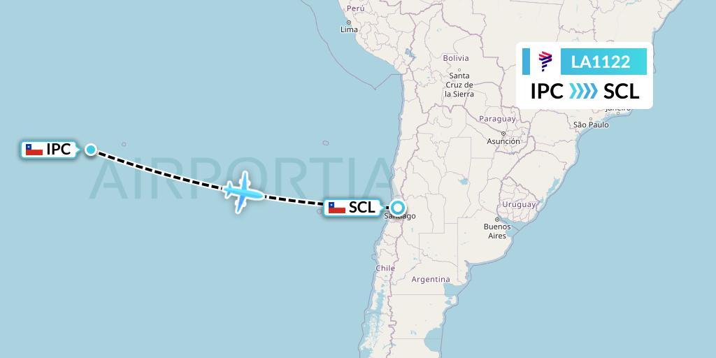 LA1122 LAN Airlines Flight Map: Mataveri to Santiago