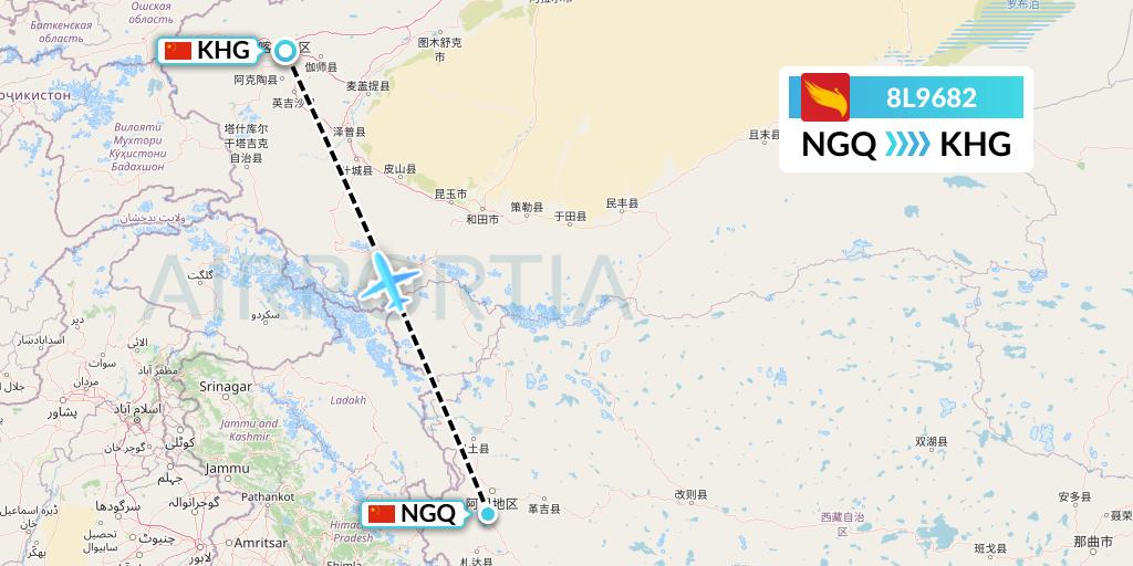 8L9682 Lucky Air Flight Map: Ngari to Kashgar