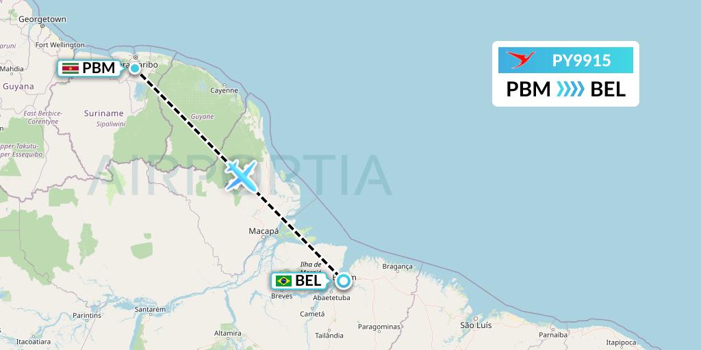 PY9915 Surinam Airways Flight Map: Paramaribo to Belem