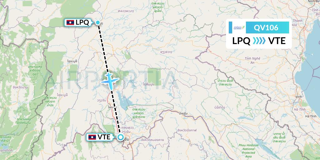 QV106 Lao Airlines Flight Map: Luang Prabang to Vientiane