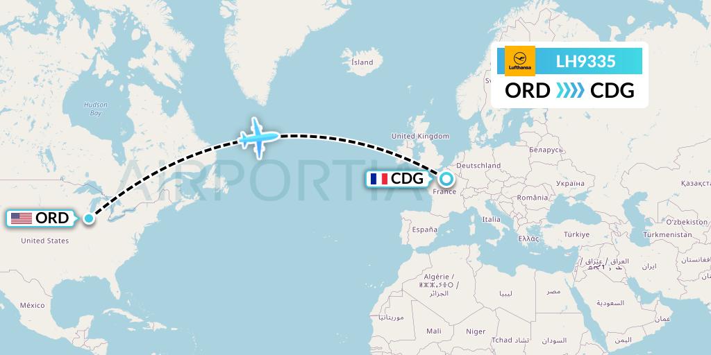LH9335 Lufthansa Flight Map: Chicago to Paris