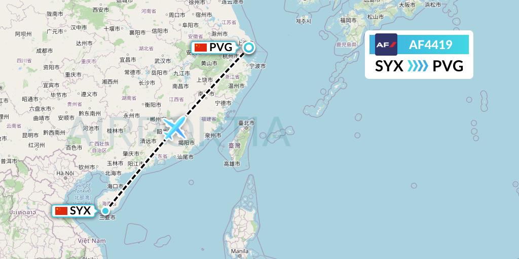 AF4419 Air France Flight Map: Sanya to Shanghai