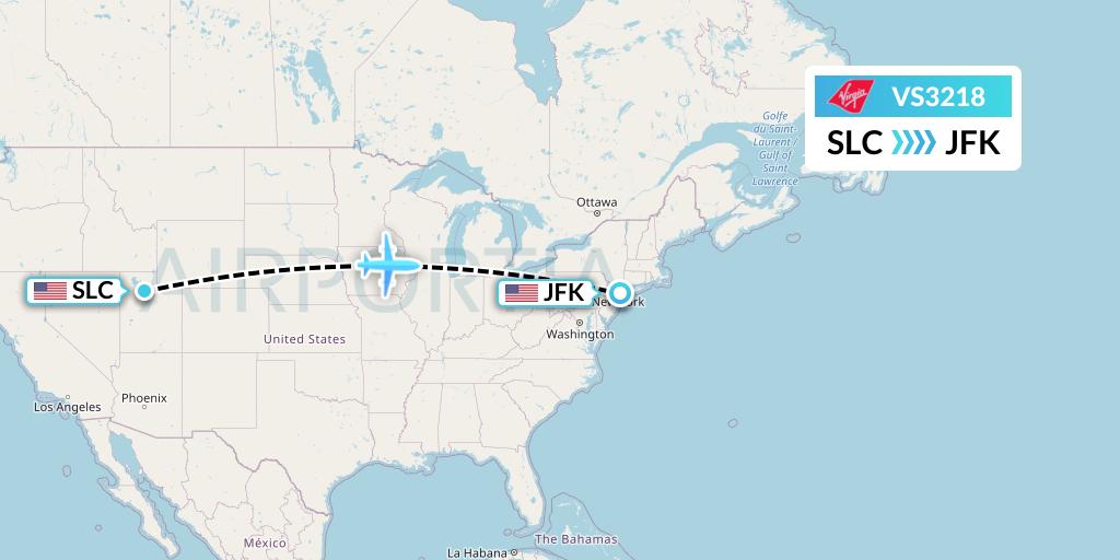 VS3218 Virgin Atlantic Airways Flight Map: Salt Lake City to New York