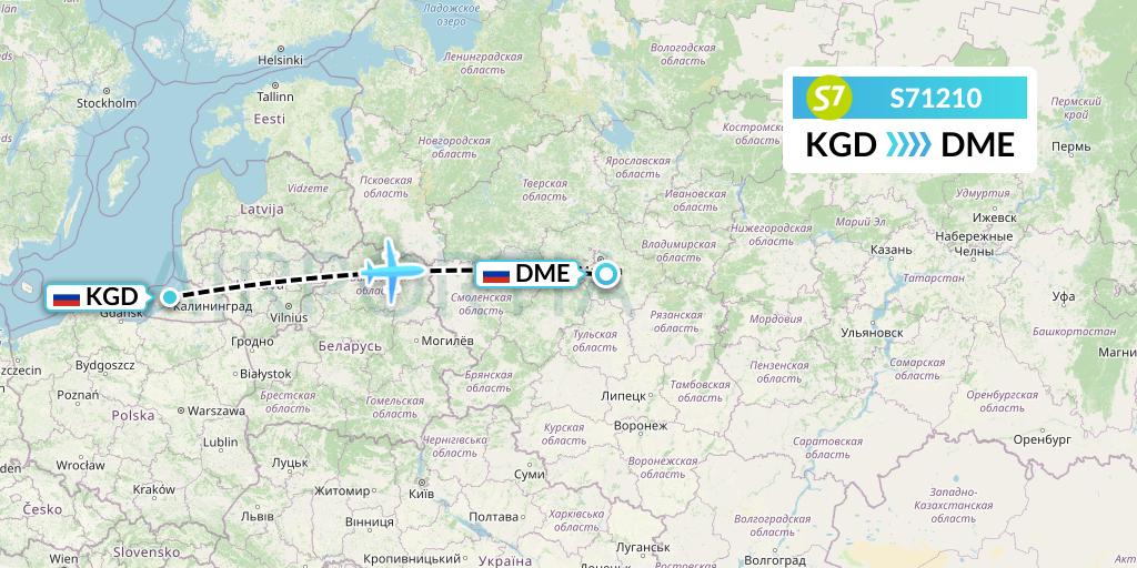 S71210 S7 Airlines Flight Map: Kaliningrad to Moscow