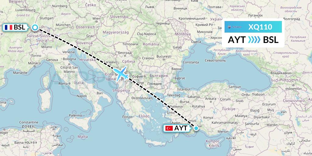 XQ110 SunExpress Flight Map: Antalya to Basel