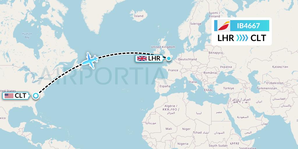 IB4667 Iberia Flight Map: London to Charlotte