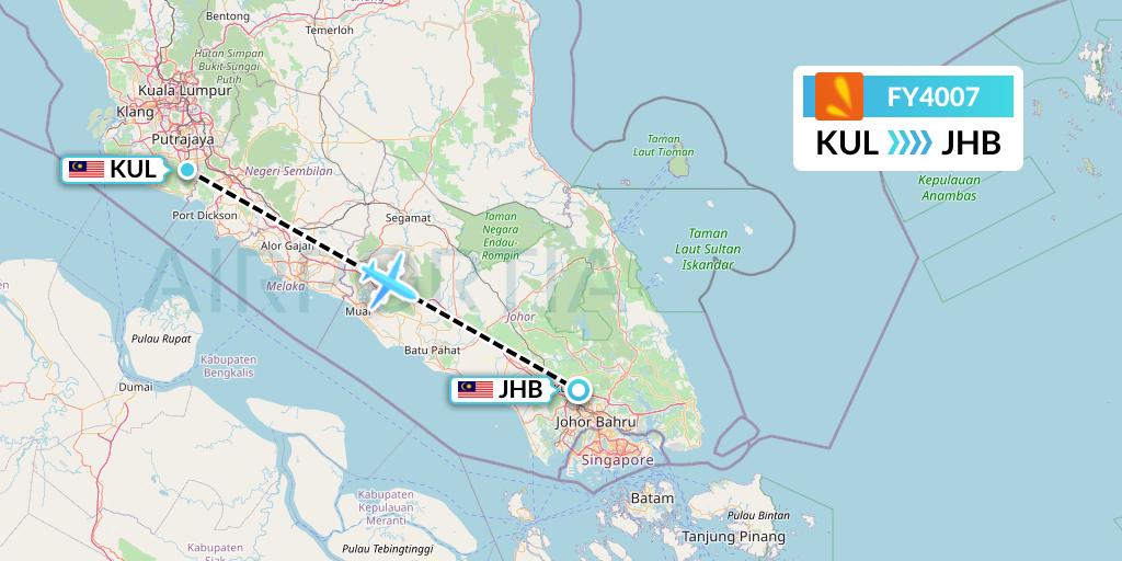 FY4007 Firefly Flight Map: Kuala Lumpur to Johor Bahru