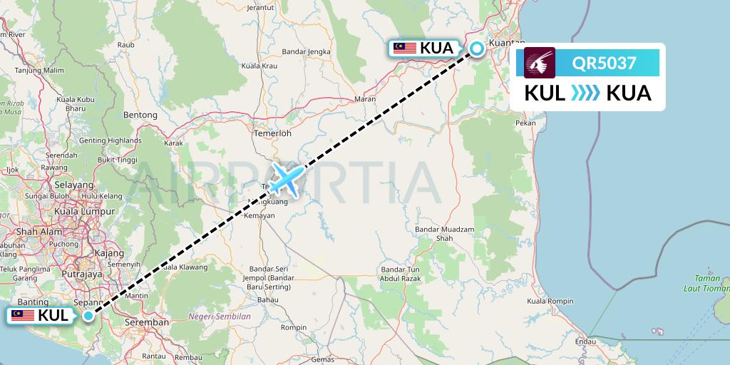 QR5037 Qatar Airways Flight Map: Kuala Lumpur to Kuantan