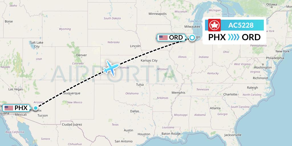AC5228 Air Canada Flight Map: Phoenix to Chicago