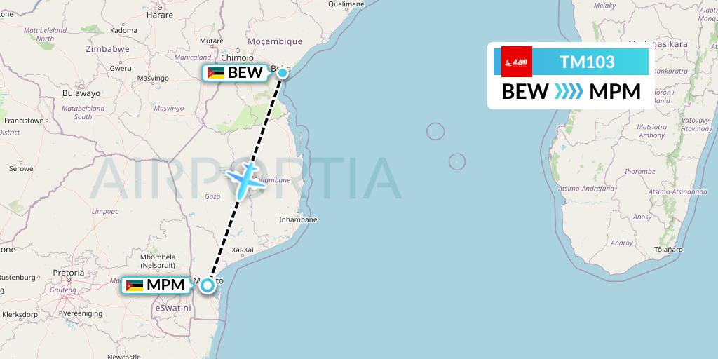 TM103 LAM Mozambique Airlines Flight Map: Beira to Maputo