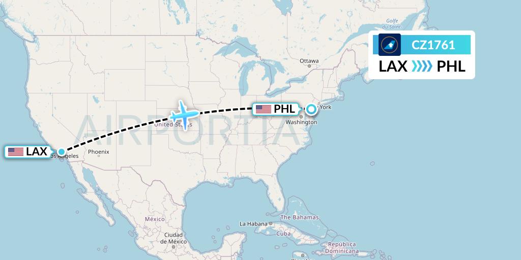 CZ1761 China Southern Airlines Flight Map: Los Angeles to Philadelphia