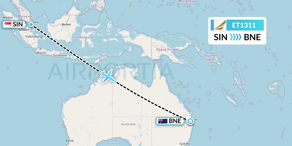 ET1311 Ethiopian Airlines Flight Map: Singapore to Brisbane
