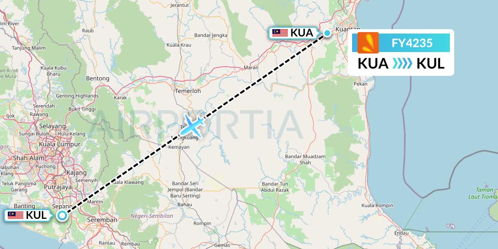 FY4235 Firefly Flight Map: Kuantan to Kuala Lumpur