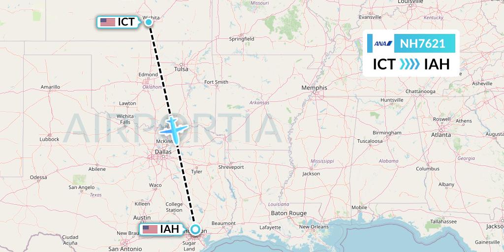 NH7621 All Nippon Airways Flight Map: Wichita to Houston